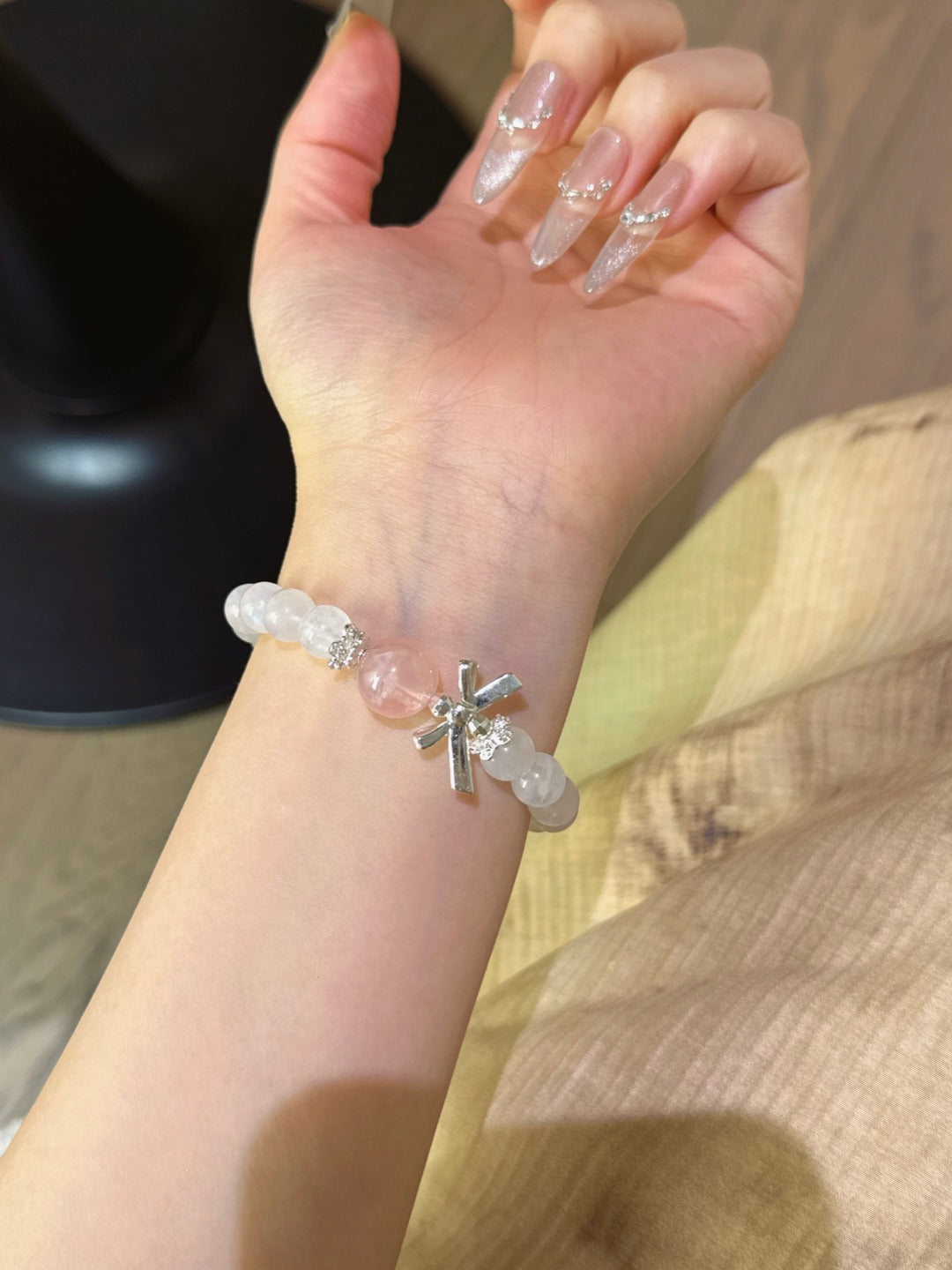 ▫️▪️ Blue moonlight pink quartz bracelet